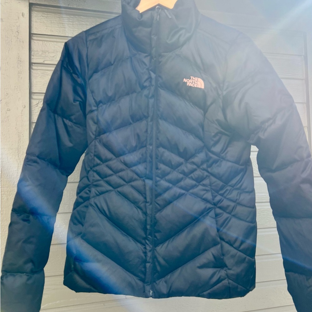 The North Face Women's Black with Pink Logo Puffer Jacket